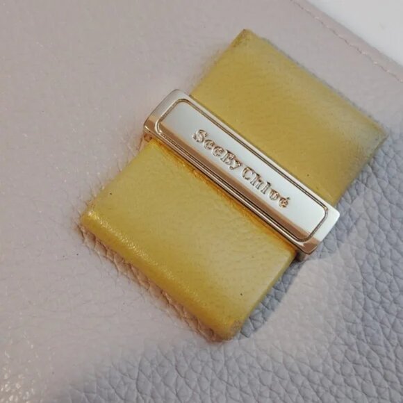 See By Chloe Long Tri Fold Wallet Zipper Closure Cream w/Yellow Accent - Picture 2 of 6